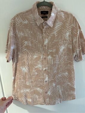 Vince Short-Sleeve Palm-Print Button-Down — Beige & White